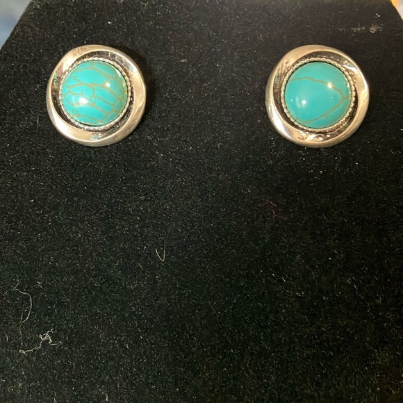 Turquoise colored and silver earrings.  Pierced. 3/4” - Picture 1 of 1